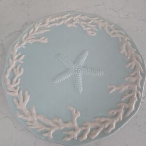 Mud Pie Seafoam Blue and White Starfish Dinner Plate